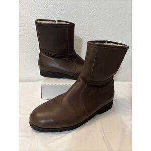 Dexter Sherpa Lined  Ankle Boots USA 9M 80's Vintage Brown 0594 Leather Side Zip
